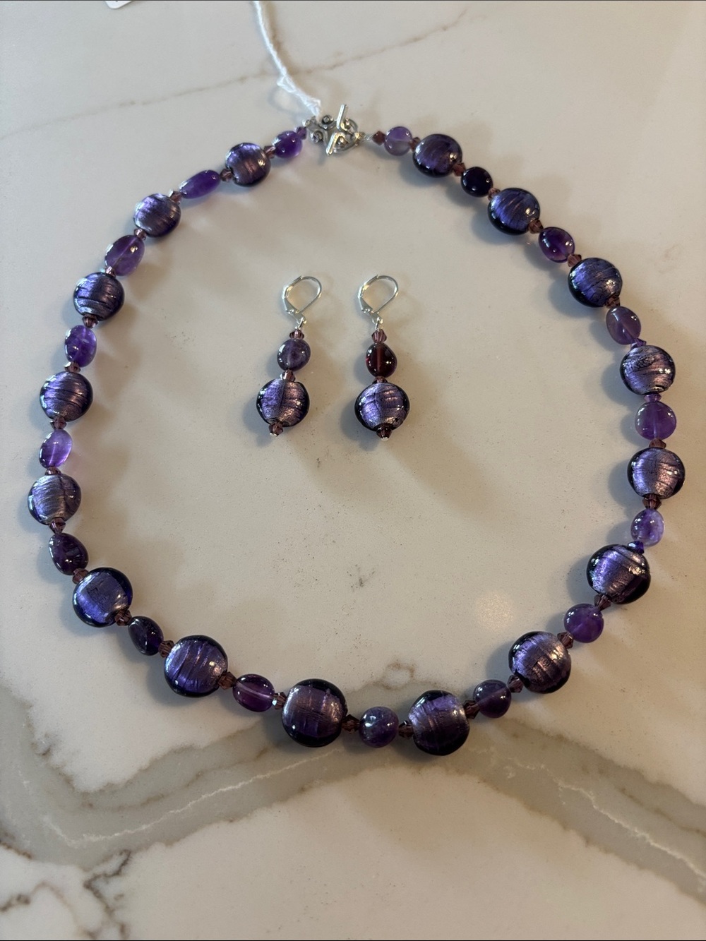 Artisan Purple Bead Necklace and Matching Earrings Set